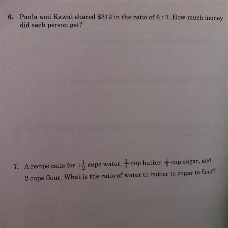 Paula and Kawai shared $312 in the ratio of 6:7. How much money did each person get-example-1