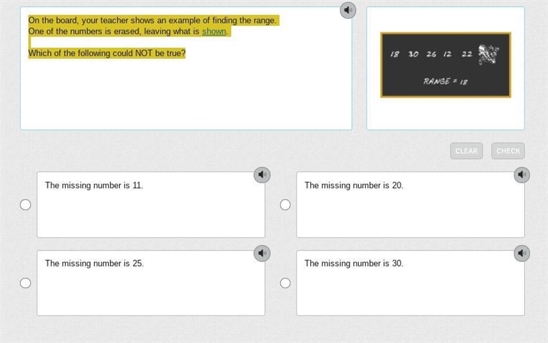 On the board, your teacher shows an example of finding the range. One of the numbers-example-1