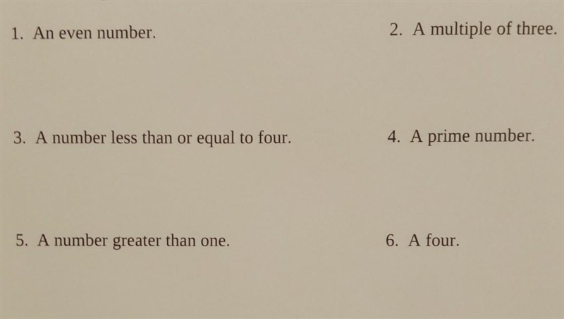 Four numbers 1-6 you roll a six-sided die whose sides are numbered from 1 through-example-1