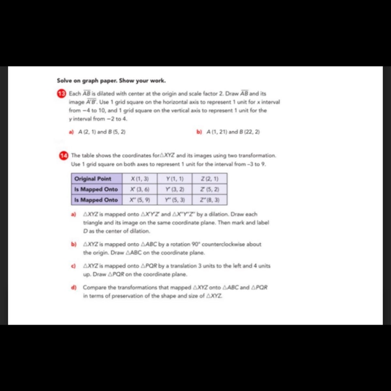 If the table coordinates for triangle XYZ and it's images using two transformations-example-1