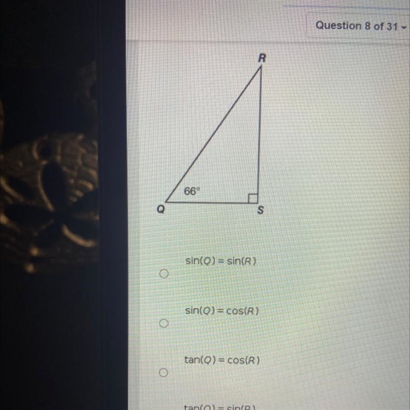 Which equation shows a correct relation for triangle RSQ?-example-1