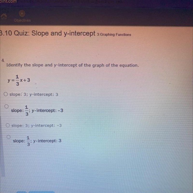 Identify the slope and y-intercept of the graph of the equation. y = $x+3 O slope-example-1