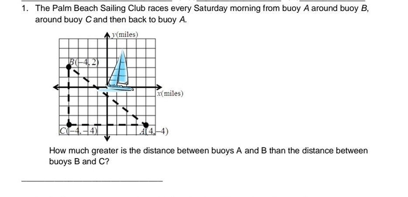 How much greater is the distance between buoys A and B than the distance between buoys-example-1