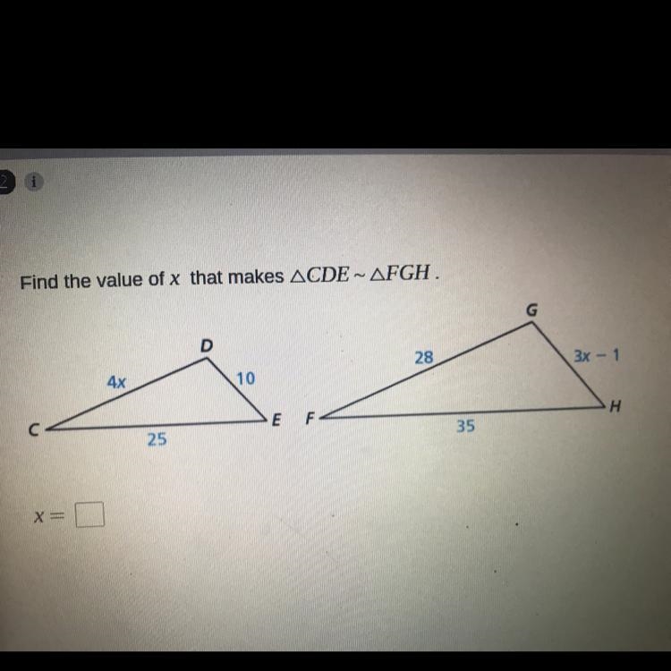 Find the value or x that makes CDE FGH very confused-example-1