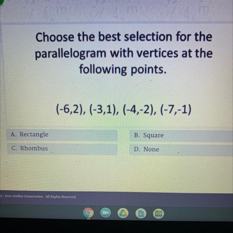 Choose the best selection for the parallelogram with vertices at the following points-example-1