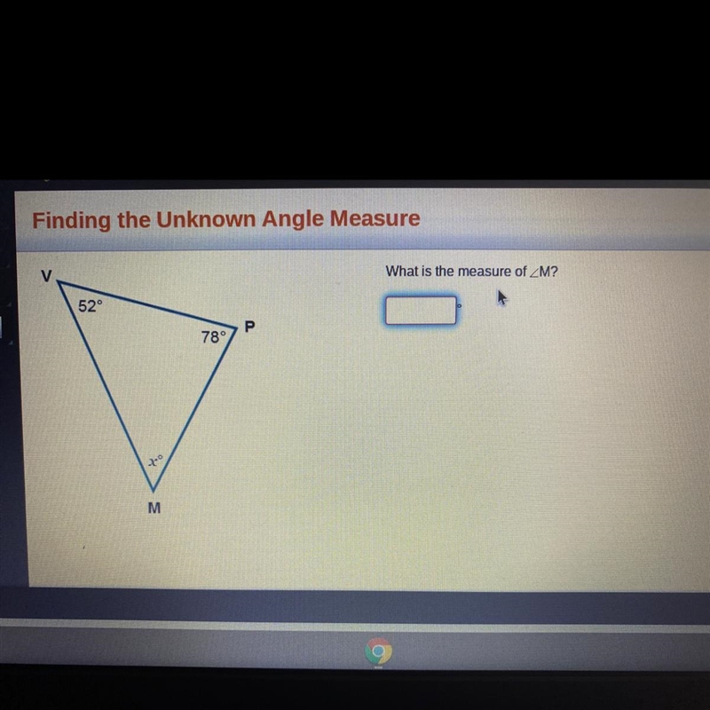 PLEASE HURRY What is the measure of M? 52 Р 78° M-example-1