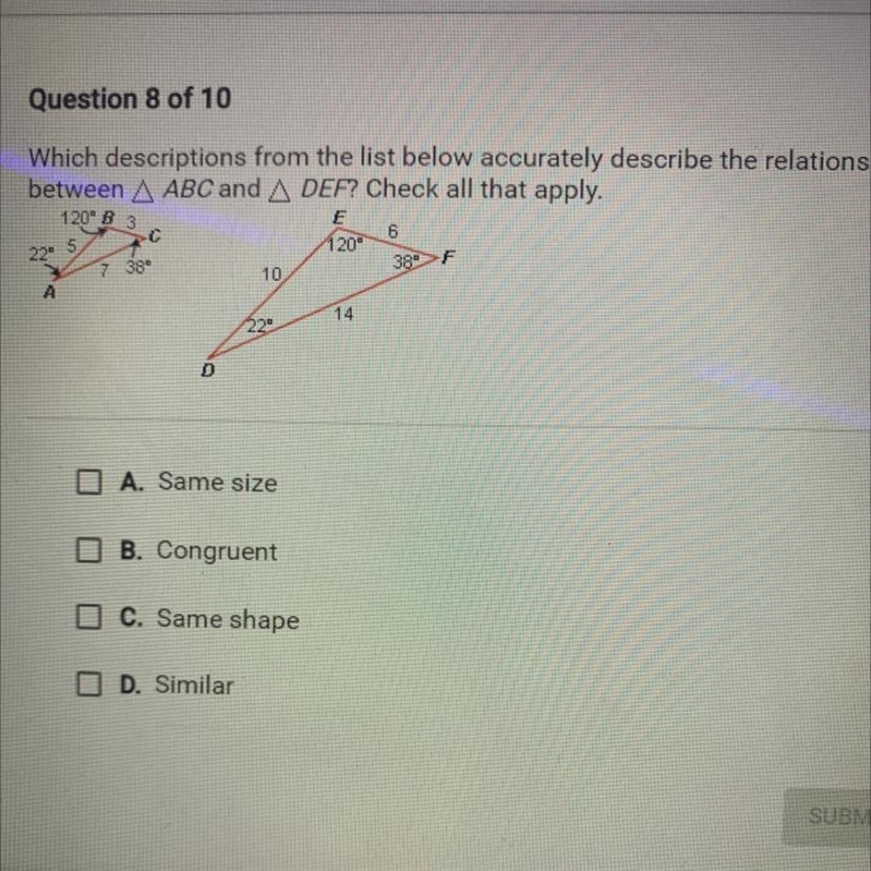 Question 8 of 10 Which descriptions from the list below accurately describe the relationship-example-1