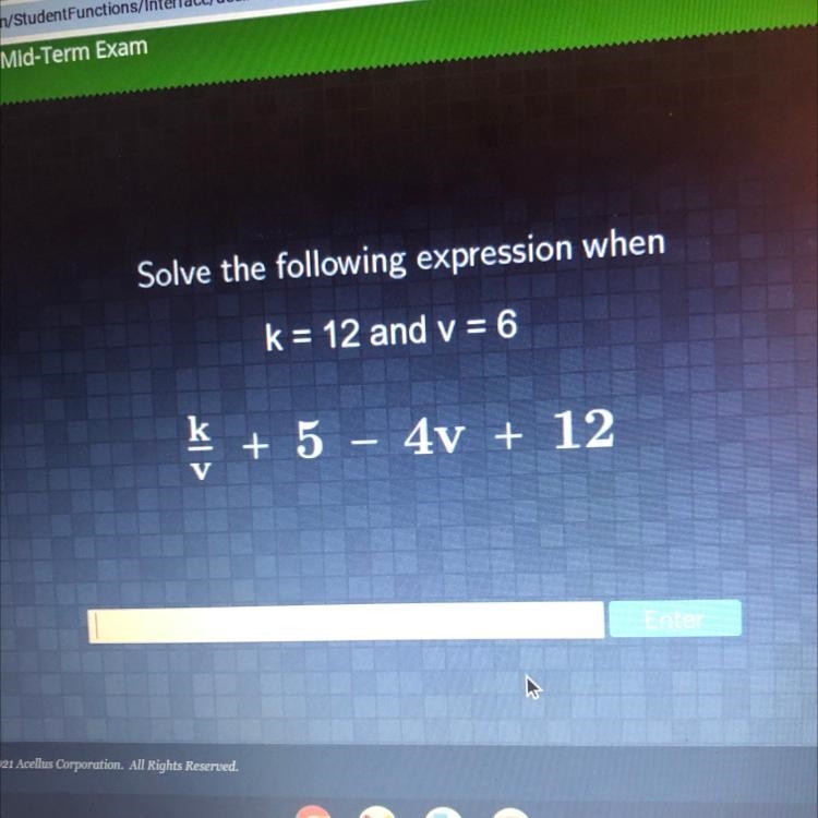 Solve the following expression when k= 12 and y = 6 + 5 – 4v + 12-example-1