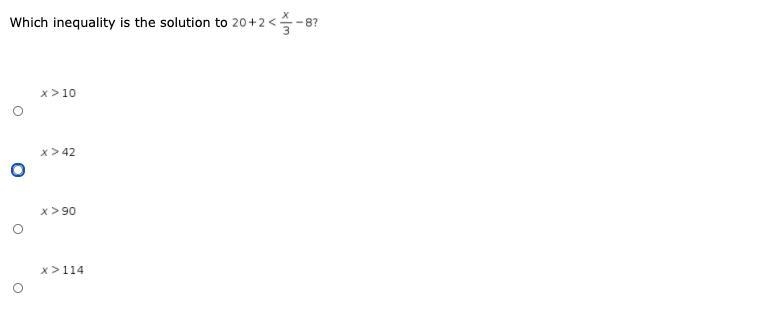 Which inequality is the solution to 20 + 2 < x/3 - 8?-example-1