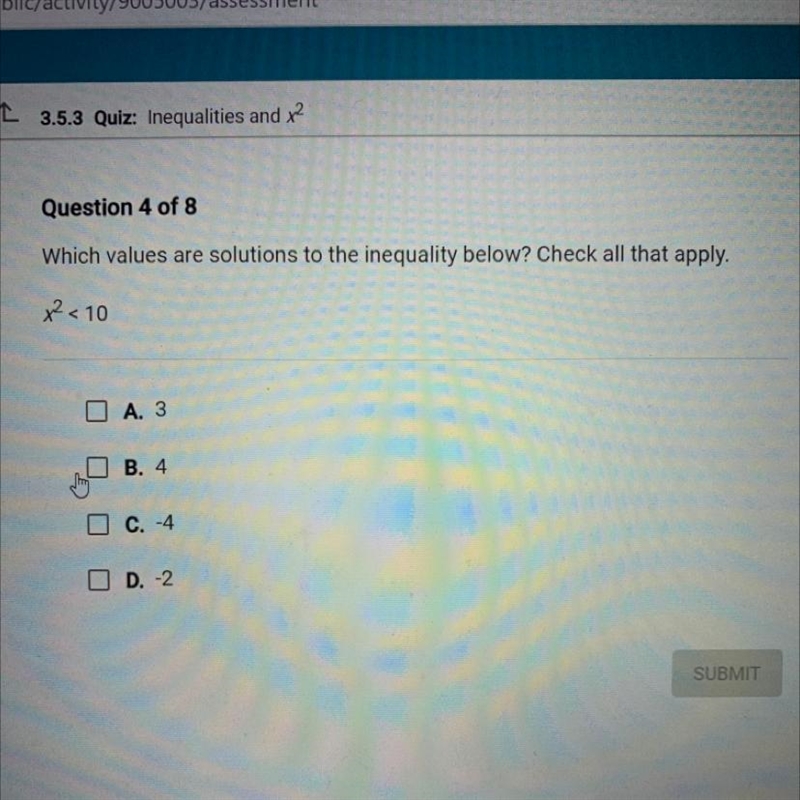 Which values are the solutions to the inequality below? Check all that apply. X^2 &lt-example-1