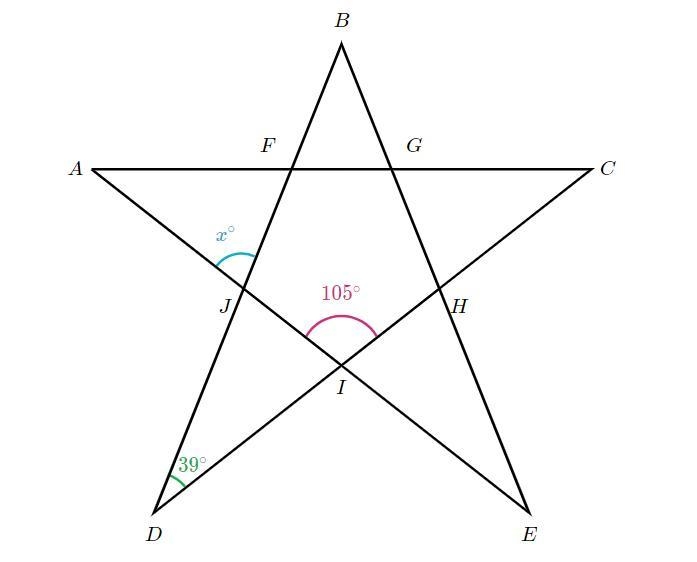 What is the measure of ∠x? Angles are not necessarily drawn to scale. ∠x= ____∘ Please-example-1