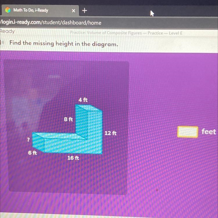 Find the missing height in the diagram. 4 ft 81 12 ft feet 3 64 16 ft-example-1