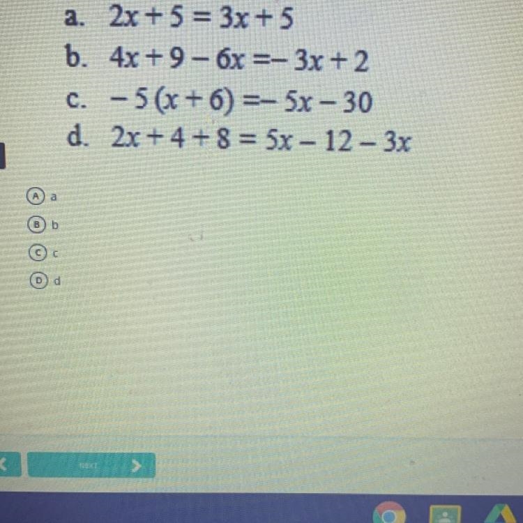 Which of the equations below has no solution? Due soon need help-example-1