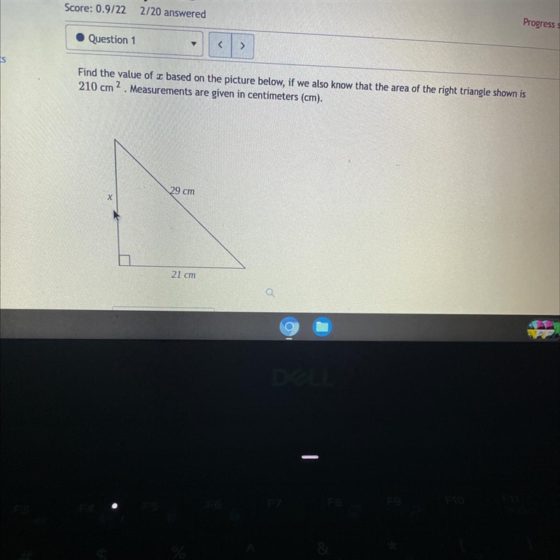 Find the value of x based on the picture below, if we also know that the area of the-example-1