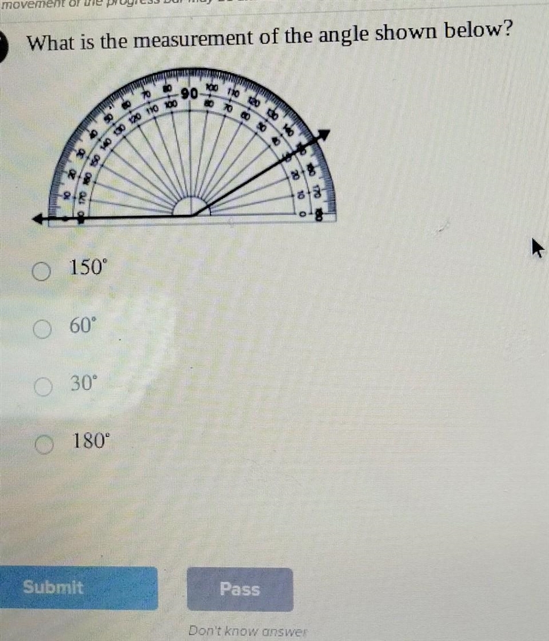 What is the measurement of the angle shown below? ​-example-1