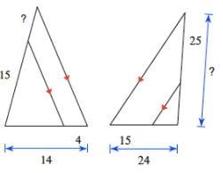 Solve for the missing side lengths indicated by the question mark.-example-1