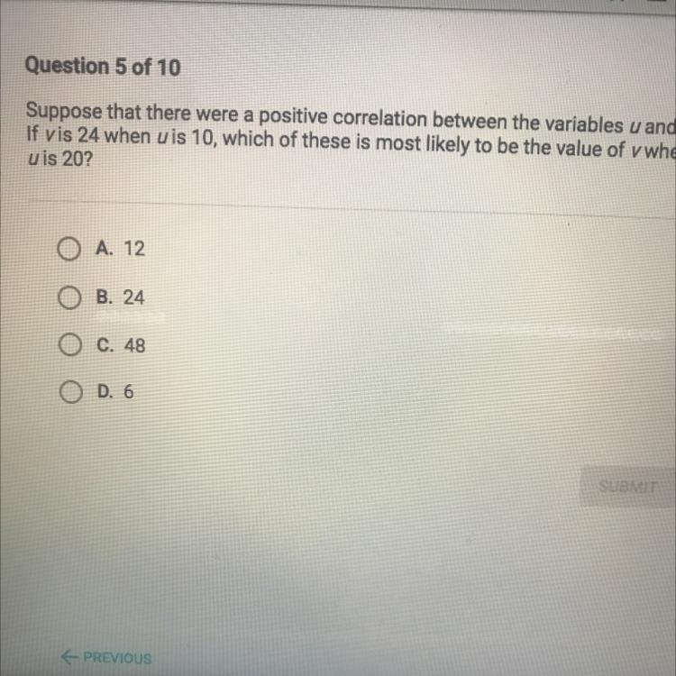 Suppose that there were a positive correlation between the variables u and v. If v-example-1