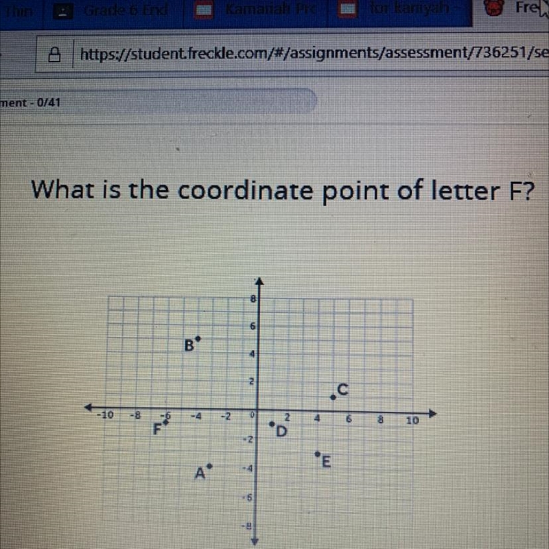 What is the coordinate point of letter F-example-1