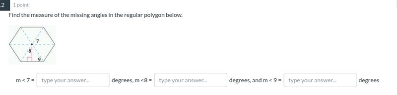 Find the measure of the missing angles in the regular polygon below.-example-1