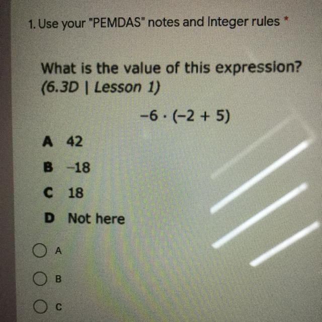 PEMDAS" notes and Integer rules * What is the value of this expression? (6.3D-example-1