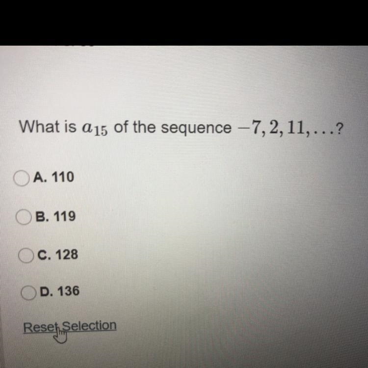 What is a 15 of the sequence –7,2, 11, ...?-example-1