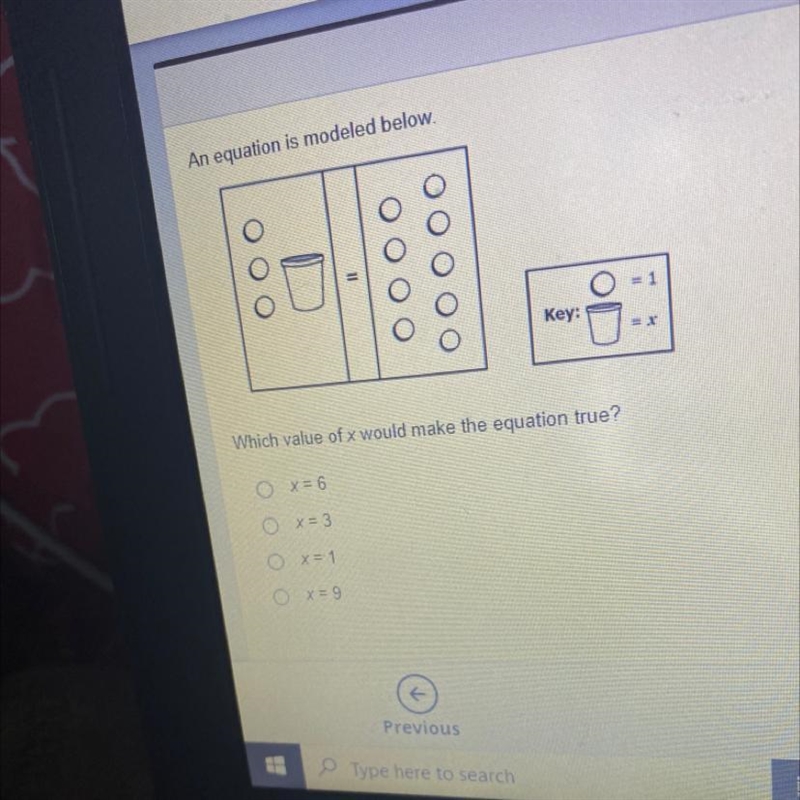 An equation is modeled below. ООО ОООО ООООО 1 Key: Which value of x would make the-example-1