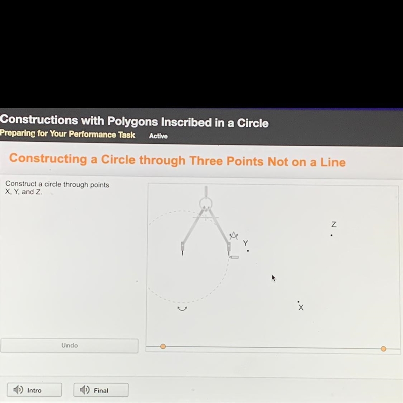 Construct a circle through points X, Y and Z.-example-1