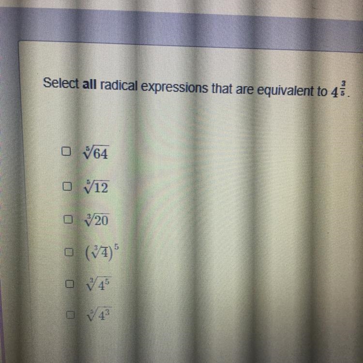 Select all radical expressions that are equivalent to 41 3/5-example-1