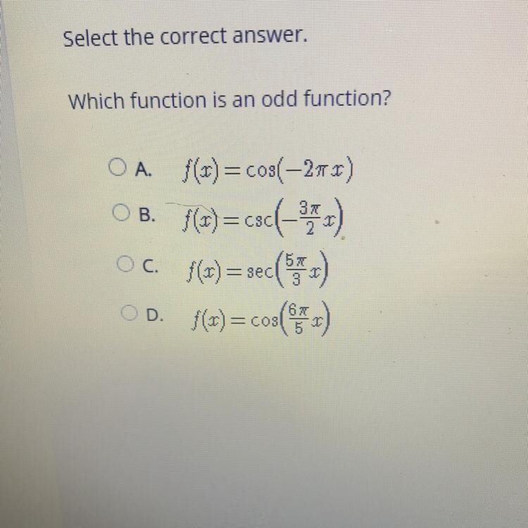 Which function is an even function?-example-1