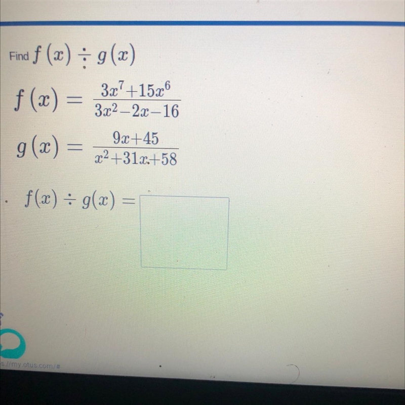 Find f(x) divided by g(x) please answer !-example-1