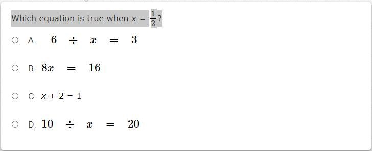 Which equation is true when x = 1/2?-example-1