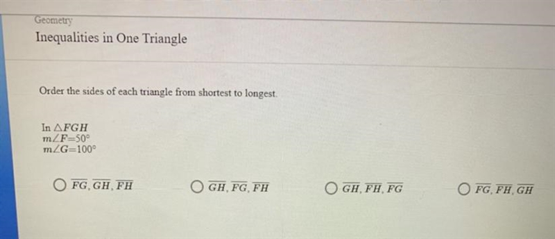 Order the sides of each triangle from shortest to longest.-example-1