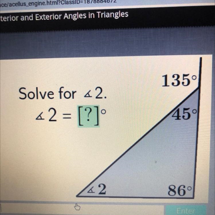 135° Solve for «2. 62 = [?] 45° 142 86° Enter-example-1