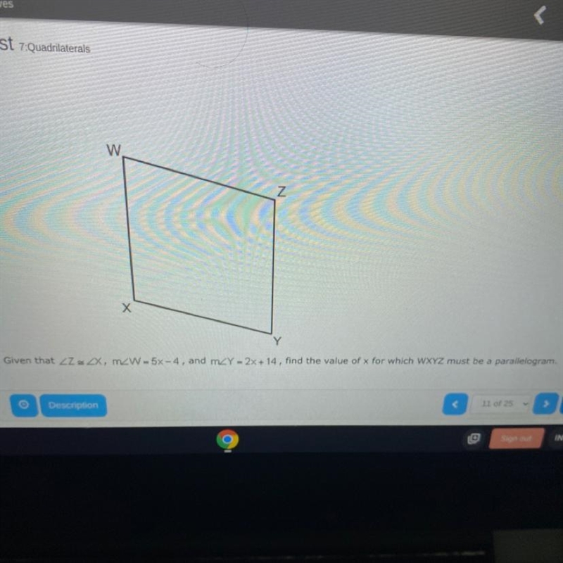 Find the value of x for which WXYZ must be a parallelogram.-example-1