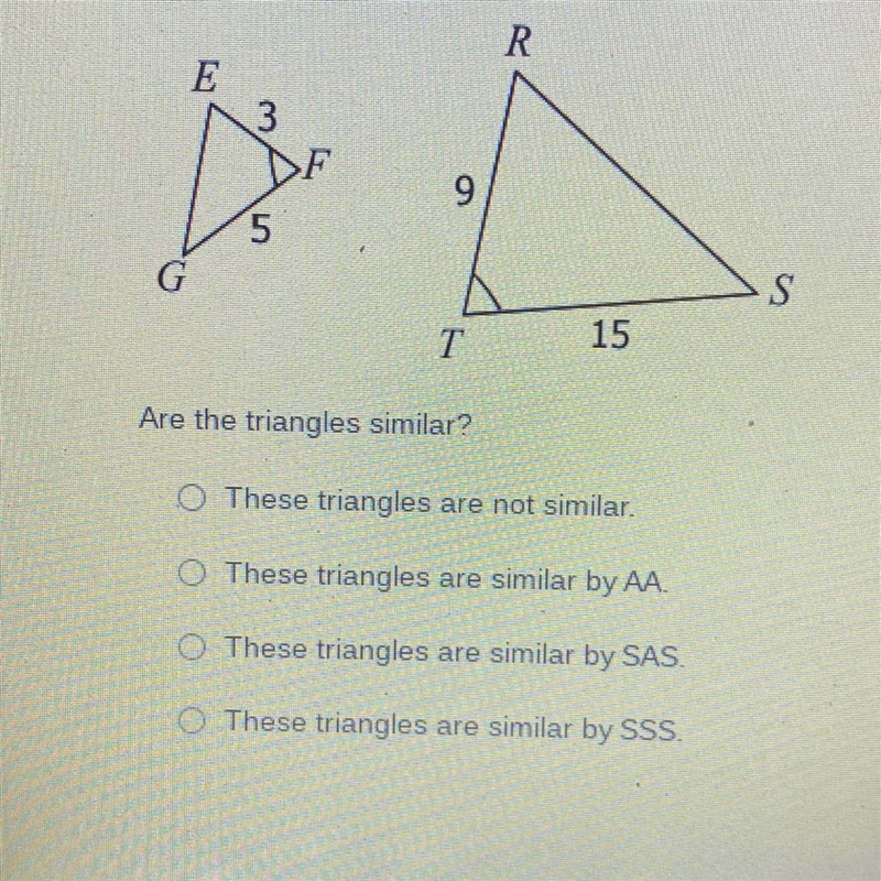 Are the triangles similar-example-1