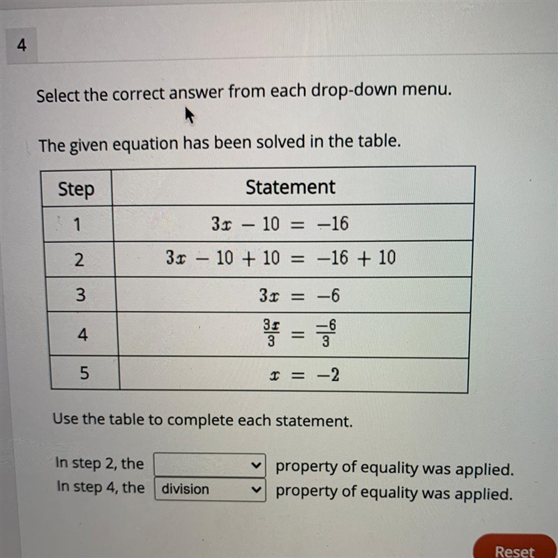 Plz help!! Select the correct answer from each drop-down menu. The given equation-example-1