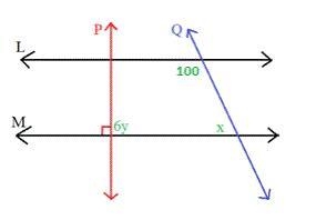 For the following diagram, assume that L || M . Solve for each of the variables, x-example-1