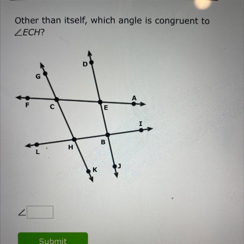 Other than itself, which angle is congruent to ECH?-example-1