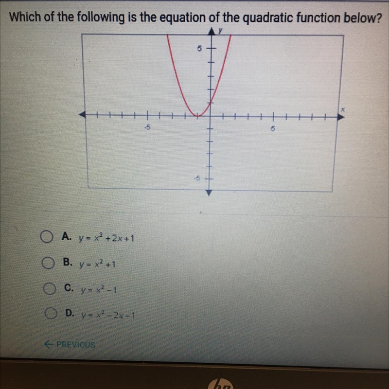 Which of the following is the equation of the quadratic function below? O A. y = x-example-1