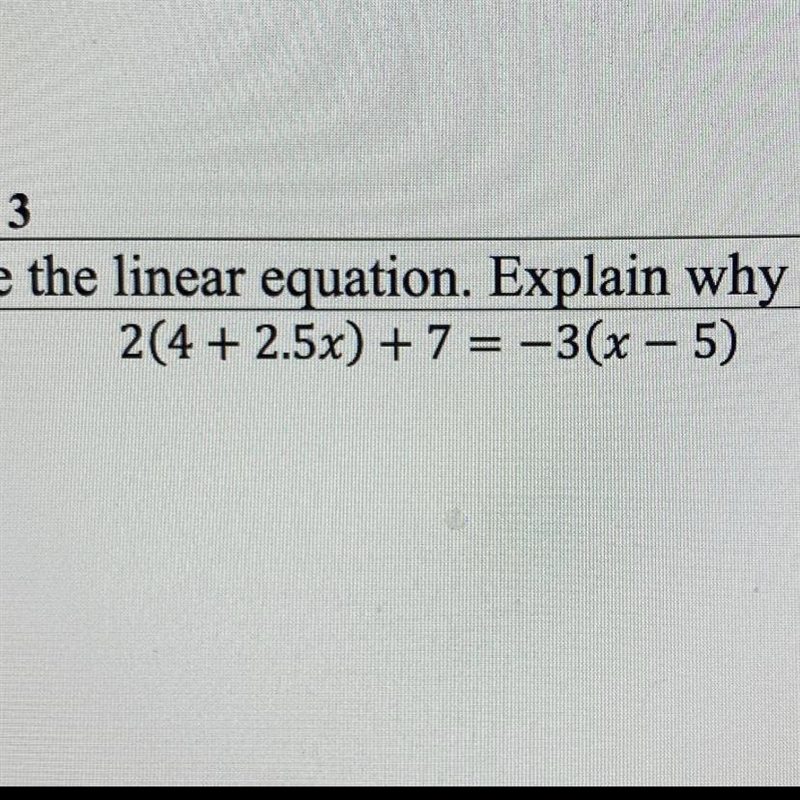 HELP I BEG Solve the linear equation and explain why it’s either one solution, infinite-example-1