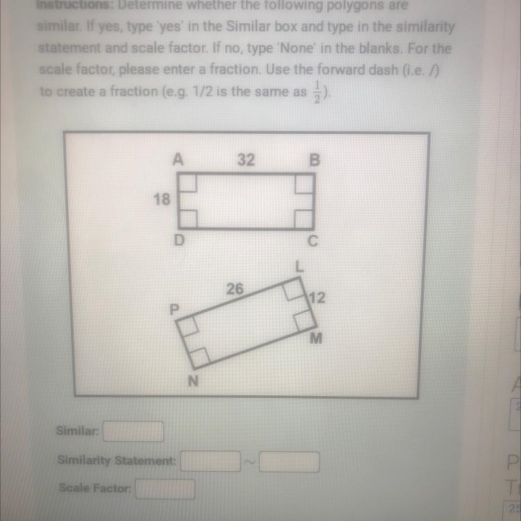 Determine whether the following polygons are similar. If yes, type 'yes' in the Similar-example-1