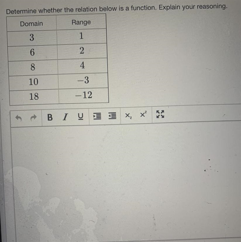 Determine whether the relation below is a function. Explain your reasoning-example-1