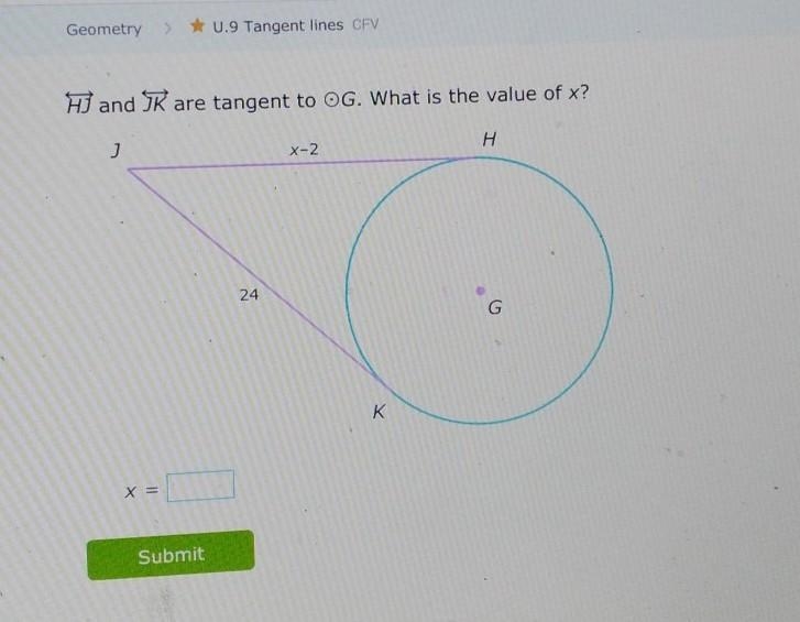 IXL question!!!! :geometry-tangent lines pls help question in the pic-example-1