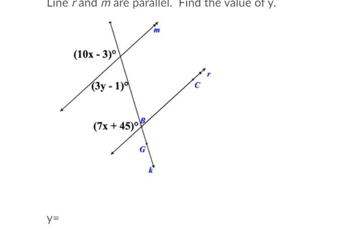 Line r and m are parallel. Find the value of y.-example-1