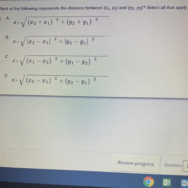 Which of the following represents the distance-example-1