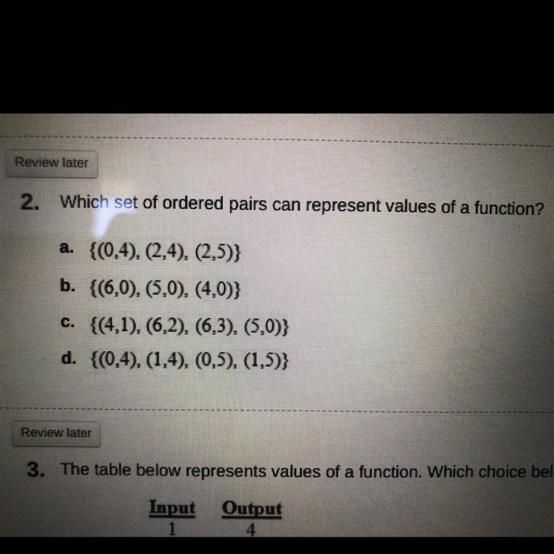 Which set of ordered pairs can represent value of a function?-example-1