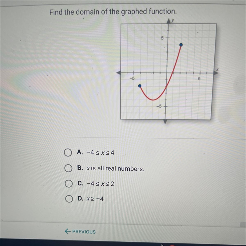 Find the domain of the graphed function.-example-1