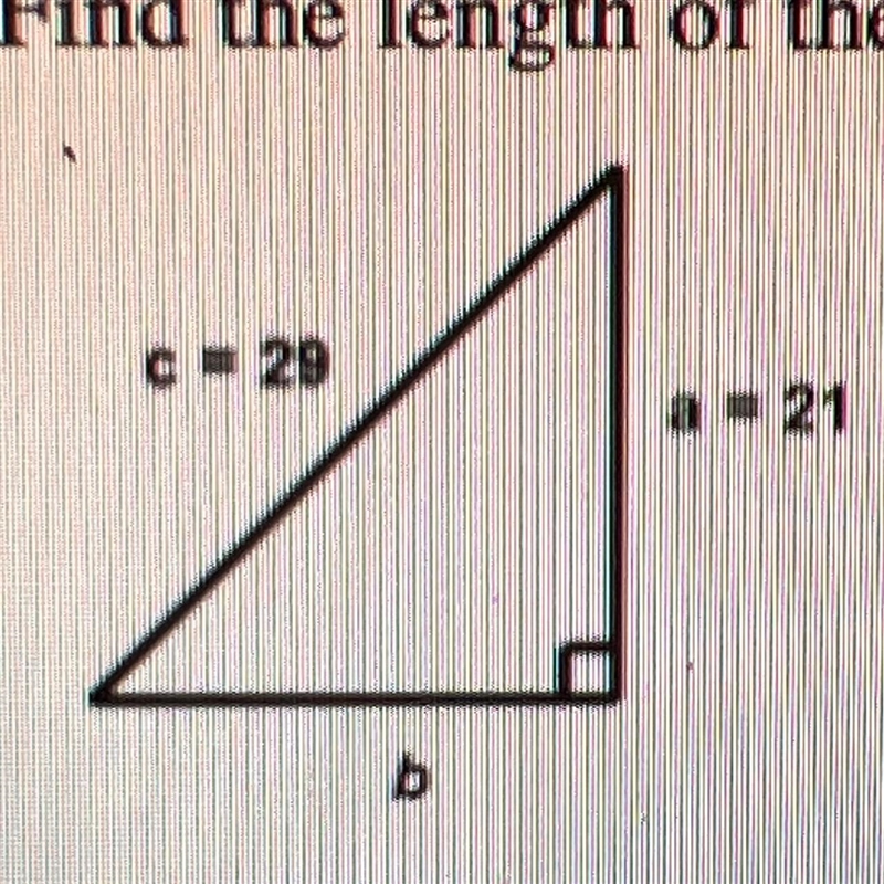 Find the length of the missing leg in the following right triangle. A) 35.5 B) 20 C-example-1