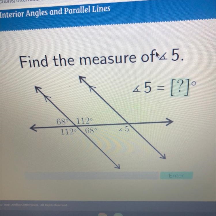 Find the measure of x 5. *5 = [?] 68 112° 112\68-example-1