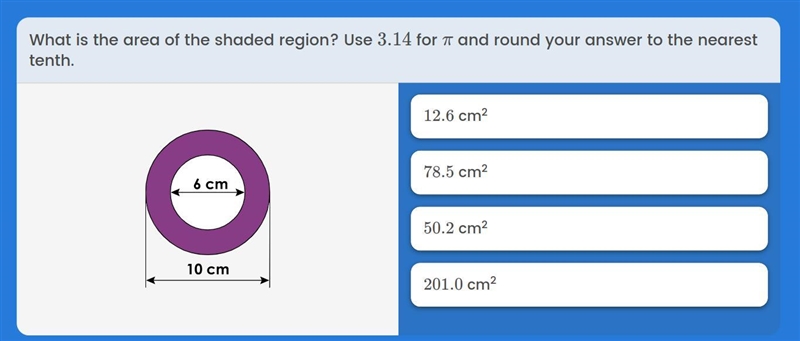 What is the area of the shaded region? Round to the nearest tenth.-example-1